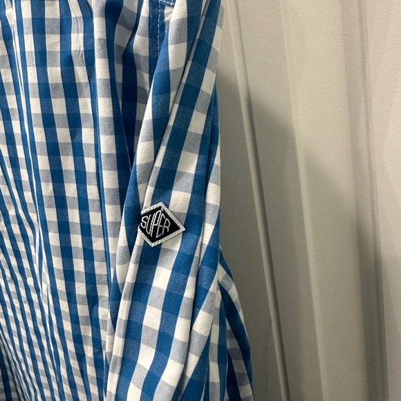 Superdry London Button Down Blue and White Gingham Men's Shirt XL - Picture 6 of 7